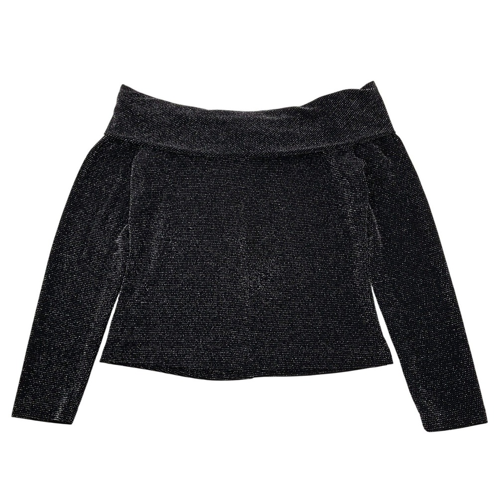 Xscape‎ Black Sparkle Off Shoulder Long Sleeve Party Top Size S